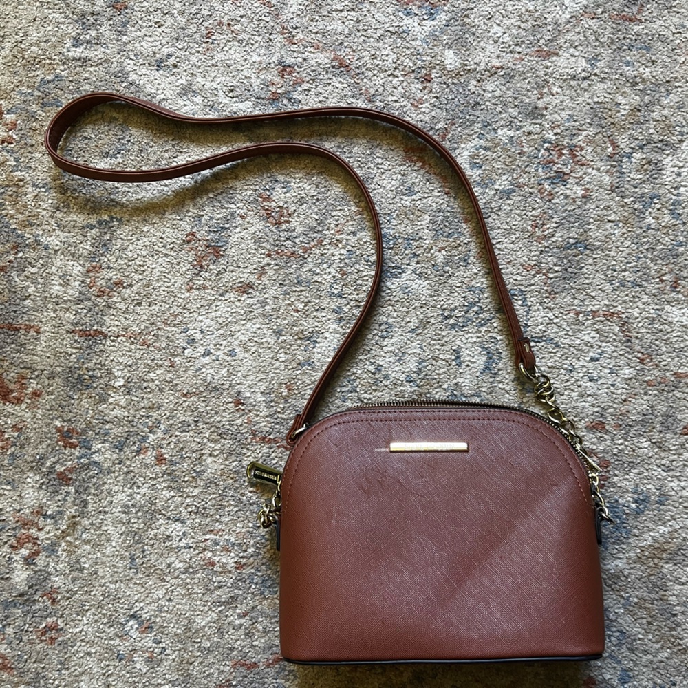 Steve Madden Brown Leather Crossbody Bag with Dome Shape